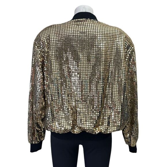 Monaliza Vintage 80’s Sparkling Gold Bling Full Zip  bomber Jacket size M/L - Picture 5 of 9